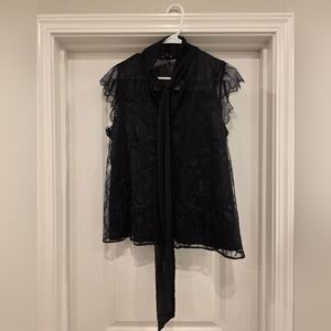 Express Black Lace Top with Neck Tie
